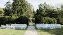 Rust Manor arch and seats before a spring wedding