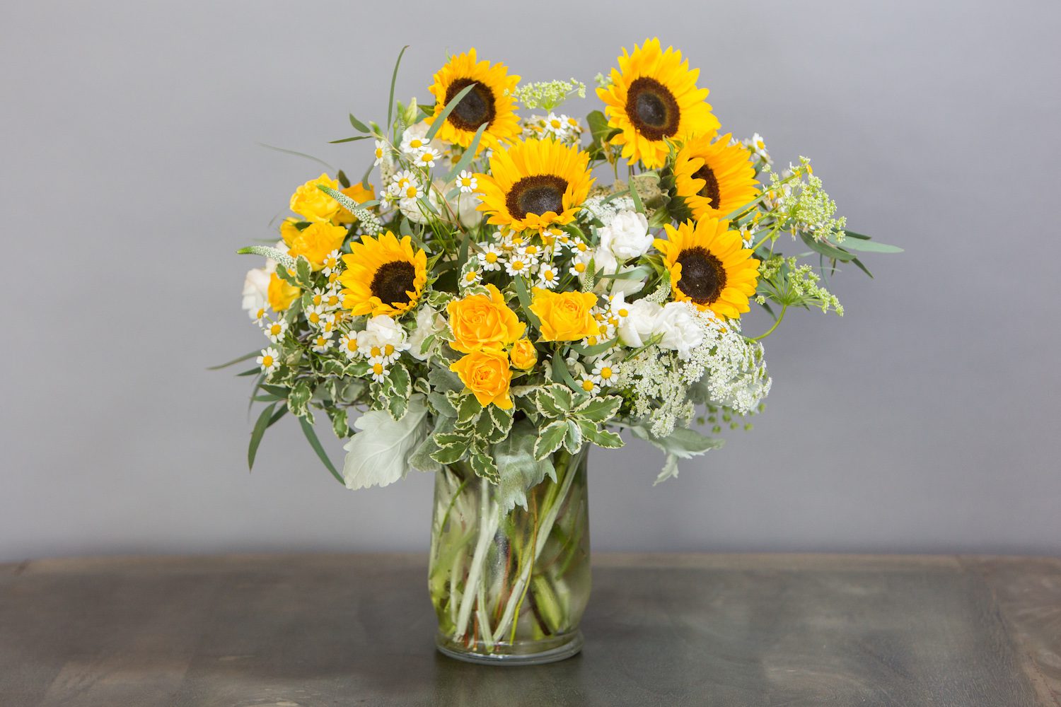 Sunflowers, Queen Anne's Lace and Spray Roses