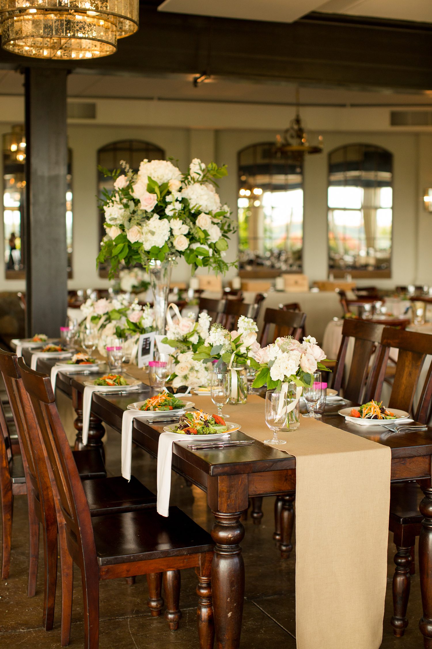 Head table decor at Stone Tower Winery in Leesburg, Virginia. Photography by