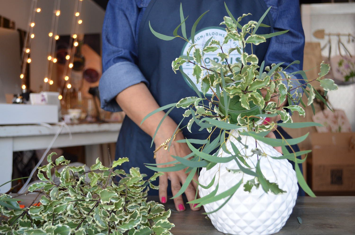 This bouquet holder has a foam insert so that the flower stems have a source of moisture.