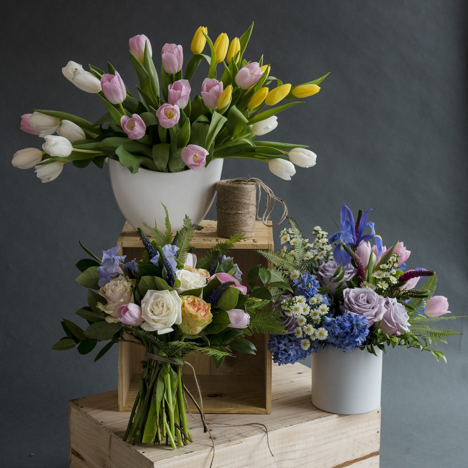 Our new Flower Market Collection features nine designs ranging in price from $65 to $85 plus delivery. Call us to order a design for pick-up beginning at $40.