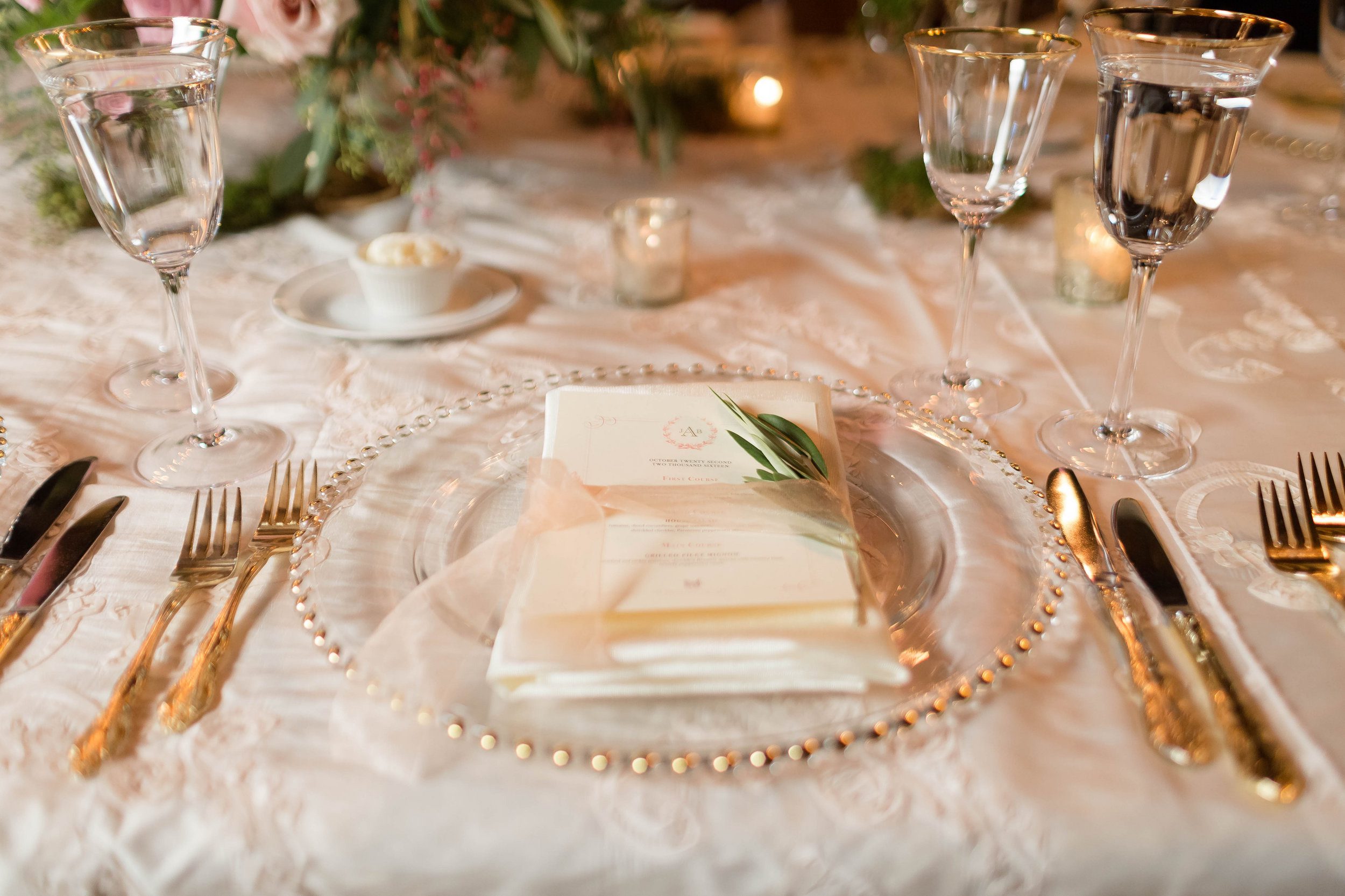 Place setting with Rosemary at Red Fox Inn in Middleburg, Virginia. Photography by Candice Adelle.
