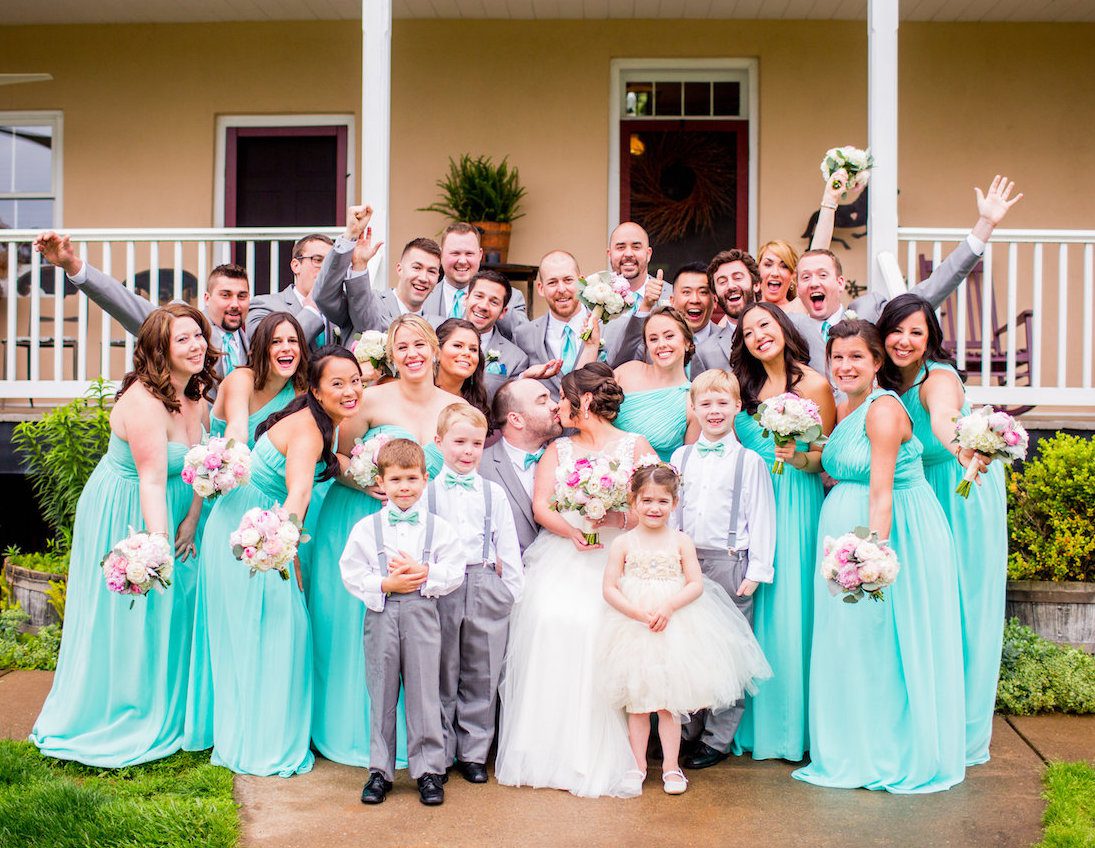 A Peony laden wedding party at Riverside on the Potomac in Leesburg, Virginia. Photography by Kaypea.