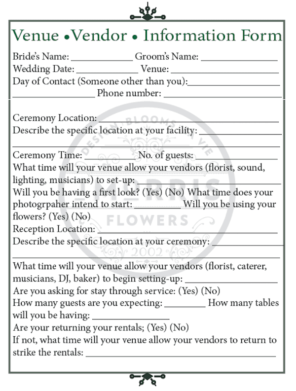 Here are some important questions to get answered so that you can communicate to each of your vendors.